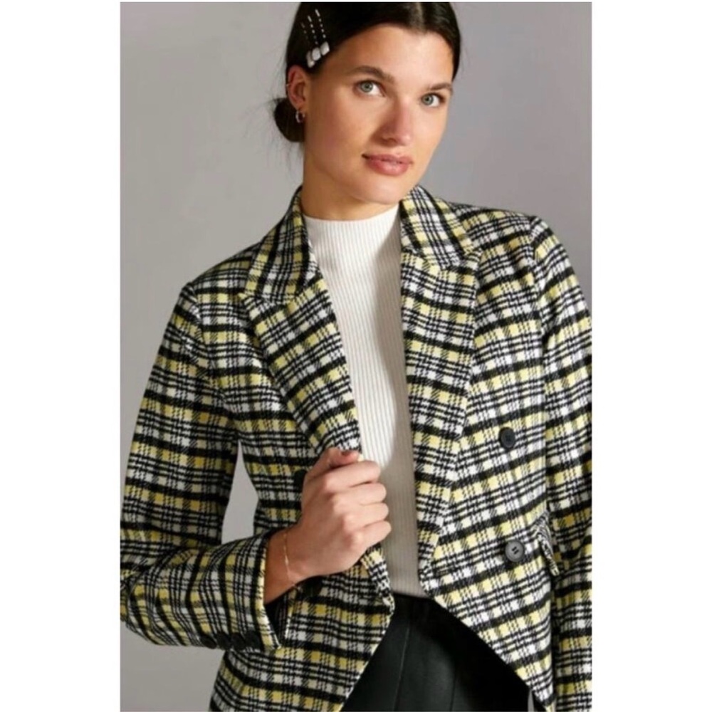 NWT Anthropologie Avec Les Filles Womens Double Breasted Plaid Blazer
